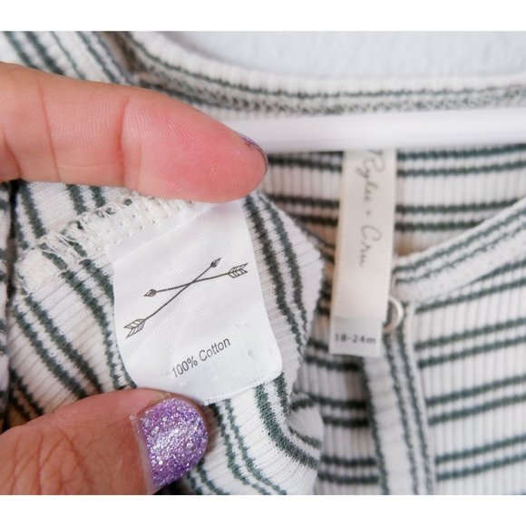 Rylee + Cru Green Striped Ribbed Unisex Pajama, 18-24 months - Picture 8 of 8